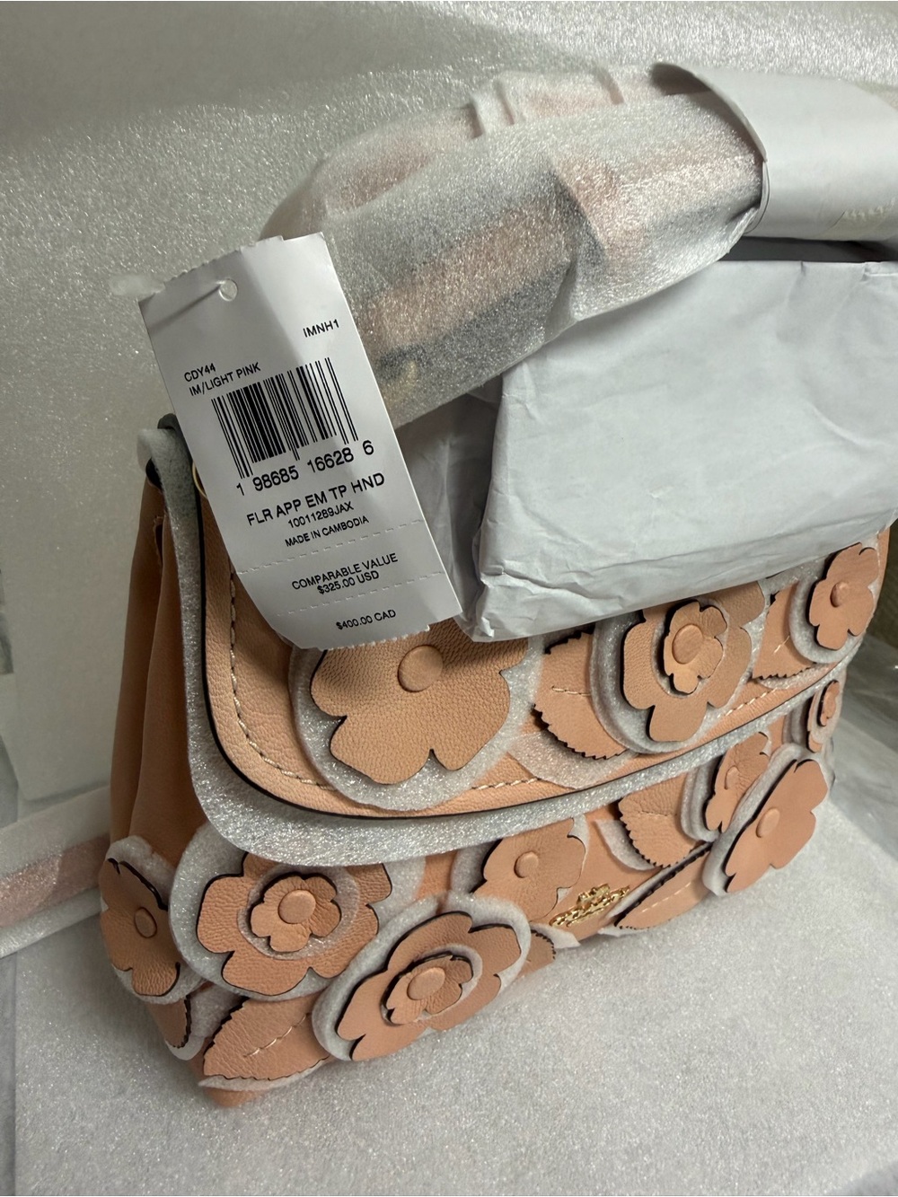 Coach Emory Top Handle Bag with Floral Appliqués Light Pink Gold Crossbody NWT - Picture 9 of 13